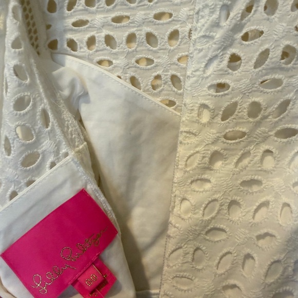 Lilly Pulitzer White Eyelet Top with Blue Pinstripe A-Line Skirt - Picture 4 of 4